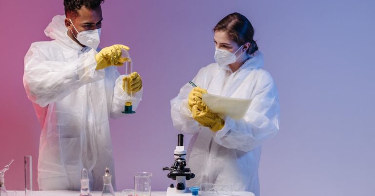 Cientista analisando e conectando dados numéricos e textos narrativos em laptop