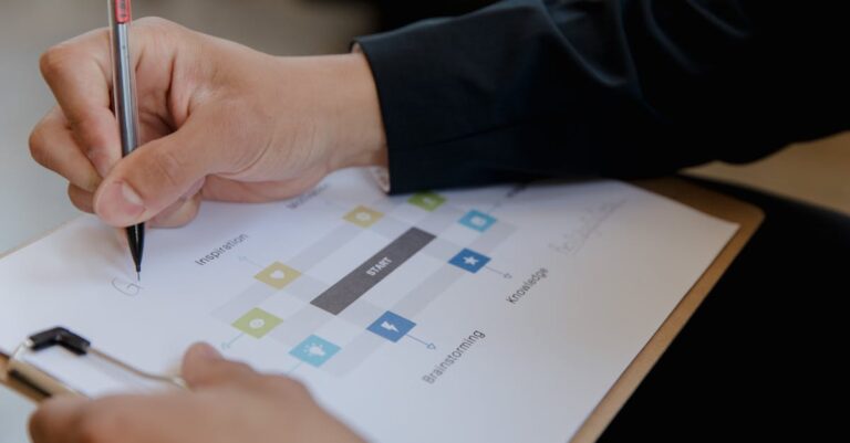 Pesquisadora formulando objetivo geral em papel com caneta e laptop ao fundo